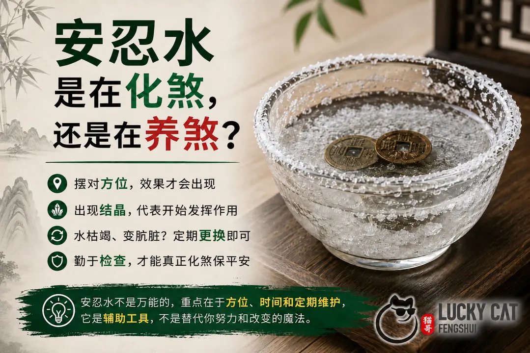 安忍水风水化煞摆设，说明摆对方位，结晶变化和定期更换的重要性